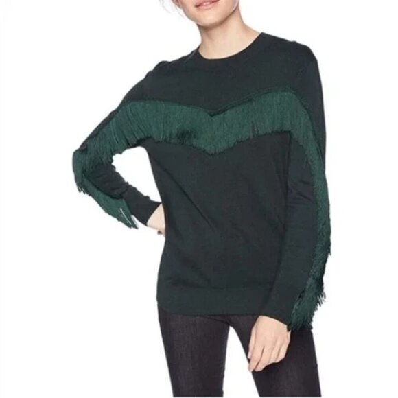 Ted Baker London Aniebal Dark Green Fringe Sweater Crew Neck size 5 XL - Picture 1 of 6